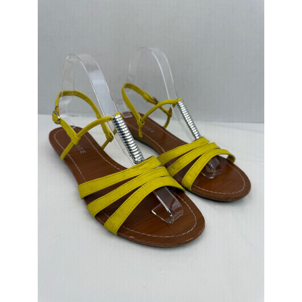 Rampage‎ Womens Yellow Strappy Sandals Silver Hardware Flat Buckle SZ 7